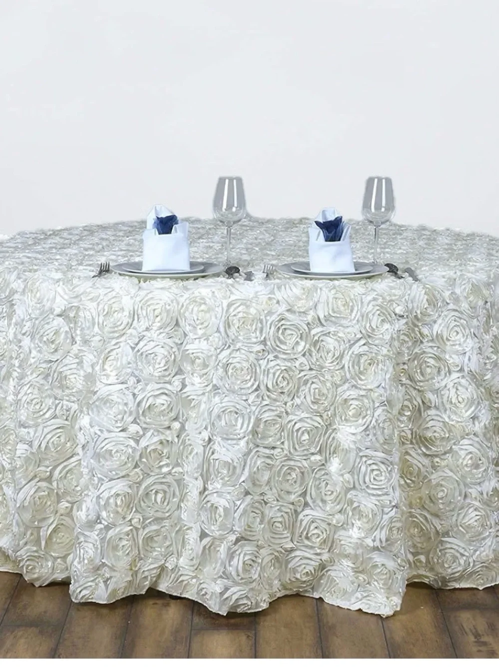 Ivory Rose Textured Tablecloth for Dining - Elegant Floral Design